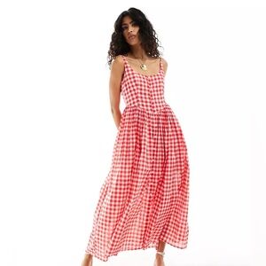 ASOS DESIGN Curve voile picnic midi sundress in red gingham